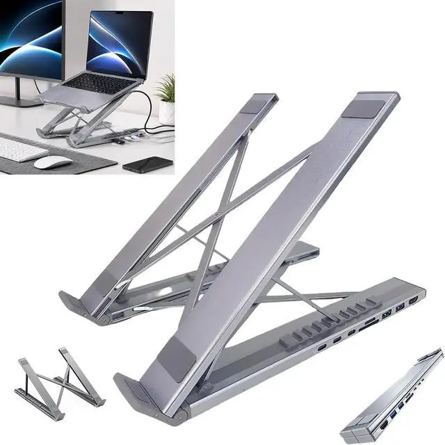 Main image of 2026 Now 8-in-1 Laptop Docking Station with Stand, USB-C Hub, HDMI 4K, USB 3.0, PD 100W, SD/TF Card Reader, Aluminum Alloy (1)