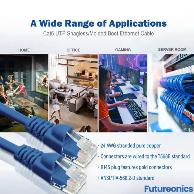 Alt view image 5 of 7 - (10 Pack Cat 6 Ethernet Cable 8 Feet Blue UTP Booted 8 FT Computer Network Cable, Internet Cable, Cat 6 Cable