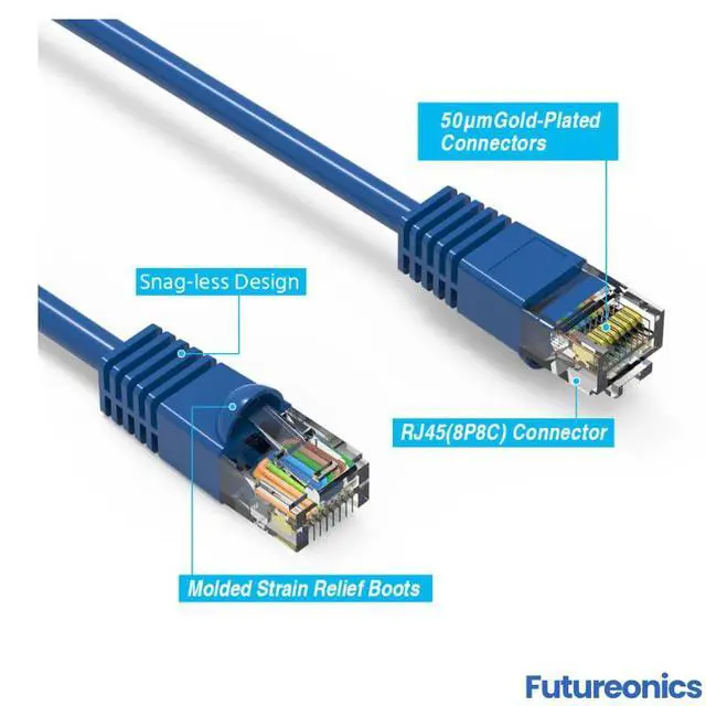 Alt view image 6 of 7 - (10 Pack Cat 6 Ethernet Cable 8 Feet Blue UTP Booted 8 FT Computer Network Cable, Internet Cable, Cat 6 Cable
