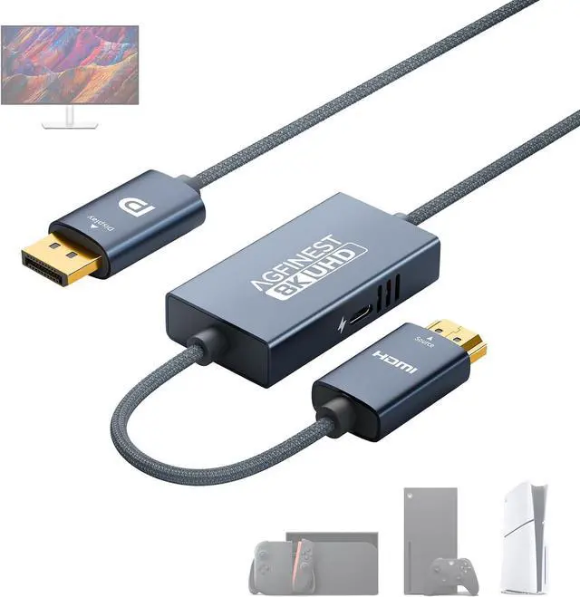 Main image of 4K@120Hz Active HDMI to DisplayPort Cable 6.6FT | Supports 2K@240Hz, HDR, VRR, 10Bit, HDCP Compatible: PS5, Xbox, Switch Dock, PC, Laptop.