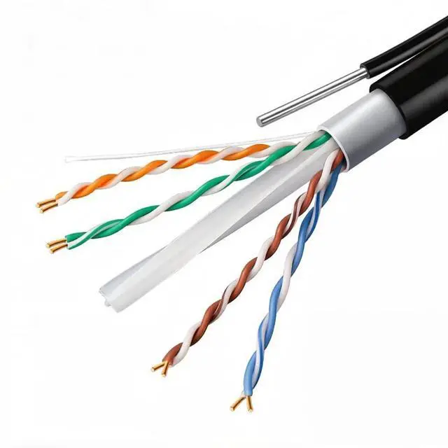 Main image of 200ft Bulk Ethernet Cable, Cat6 Outdoor Waterproof Ethernet Cable with Messenger, Pure Copper, Double Jackets(PVC+LLDPE), UTP, 23AWG, POE, Weatherproof & UV Resistant - Ideal for Outdoor Networking