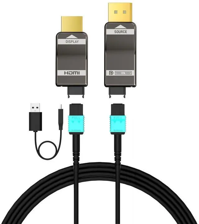 Main image of RUIPRO 8K Detachable Full Fiber Optic Armored DisplayPort to HDMI Cable, 50FT, DP 1.4 to HDMI 2.1, 8K@60Hz, 4K@144Hz, HDR10+, VRR, HDCP 2.3, Uncompressed, for Gaming PC, RTX 4090/4080, Monitor, TV