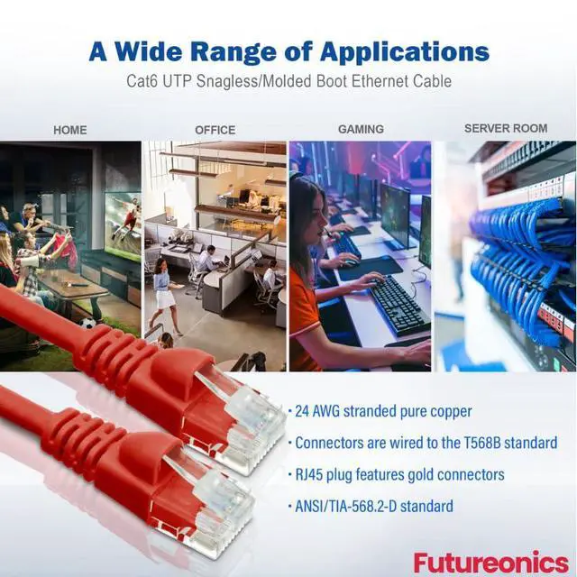 Alt view image 6 of 7 - (5 Pack Cat 6 Ethernet Cable 175 Feet Red UTP Booted 175 FT Computer Network Cable, Internet Cable, Cat 6 Cable