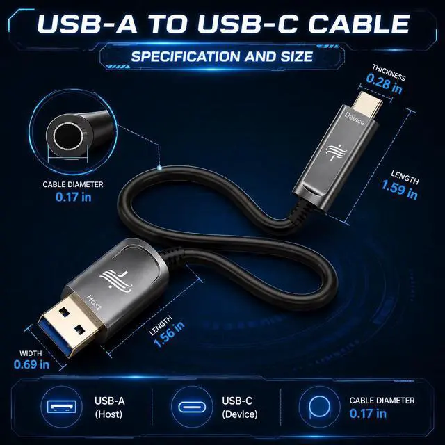 Alt view image 6 of 6 - Fiber Optic USB A to USB C Cable(50ft),High Speed 10Gbps USB 3.2 Gen2 Active Optical Cable for VR, Webcam, Laptop,Camera,Projector etc,Grey