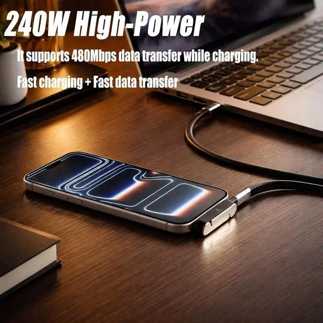 Alt view image 6 of 7 - Invisible Holder Charger Cable with Stand, 2-in-1 Detachable Phone Stand & Durable Type-C Cord, 240W Super Fast Power Delivery for Mobile Gaming, Compatible with iPhone and Samsung