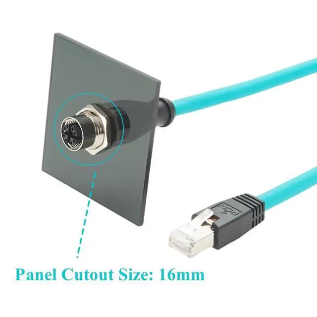 Alt view image 2 of 7 - M12 X Code 8Pin to RJ45 Bulkhead Panel Mount Cable M12 Female to RJ45 CAT6A Ethernet Shielded Cord High Flex S/FTP GigE Cable for Machine Vision Industrial Camera PoE Sensor(0.3M/1FT)