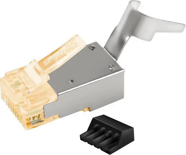 Alt view image 2 of 6 - Simply45 Standard RJ45 Modular Plugs for 10G Cat7a/7/6a Shielded, External Ground with Bar45 Orange Tint - 50pcs/Jar