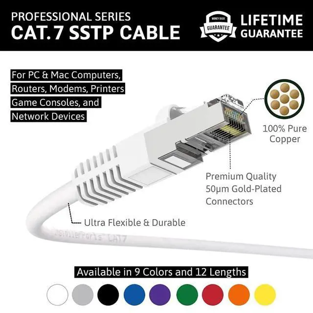 Alt view image 2 of 5 - InstallerParts (5 Pack Ethernet Cable CAT7 Cable Shielded (SSTP) Booted 8 FT - White - Professional Series - 10Gigabit/Sec Network/High Speed Internet Cable, 600MHZ