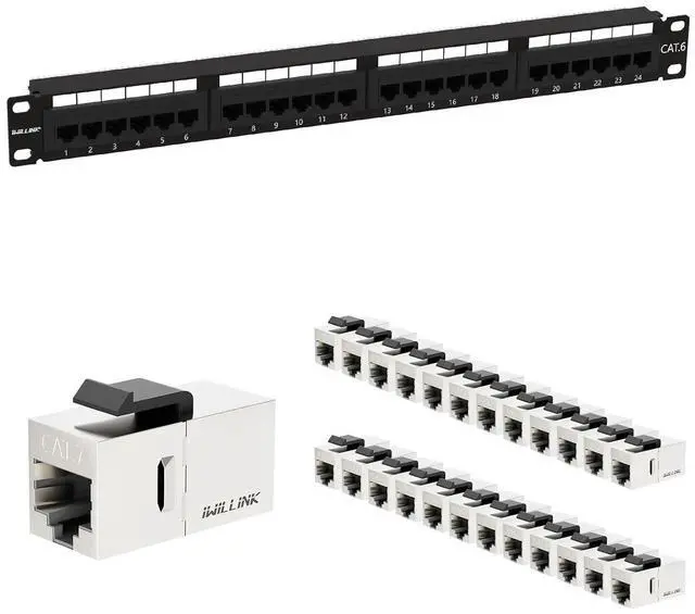 Main image of iwillink 24 Port Cat6 Patch Panel, RJ45 Keystone Network Patch Panel, Compatible with Gigabit Network Switch and Other Ethernet Devices