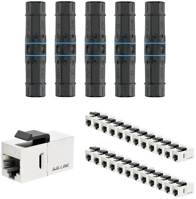 Main image of iwillink Waterproof RJ45 coupler, Shielded Female to Female Waterproof Ethernet Coupler, IP68 Ethernet Outdoor LAN Cable Connector for Cat7 Ethernet cable, (5 Pack) and CAT7 Coupler RJ45 Keystone