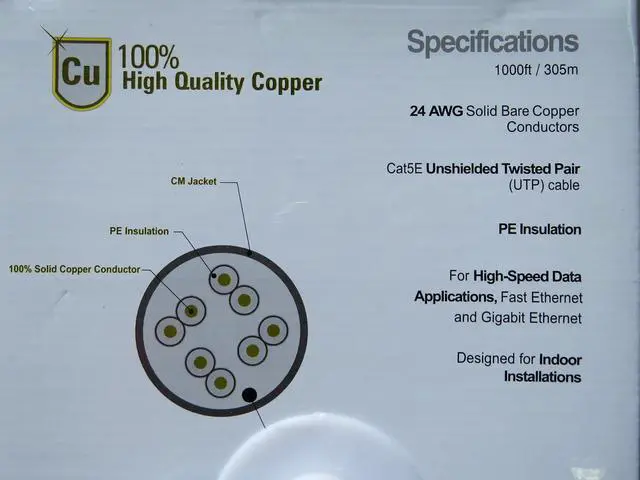 Alt view image 3 of 4 - Cat5e Hi-performance Ethernet UTP Cable 1000 ft 100% Copper for Security Surveillance Camera CCTV