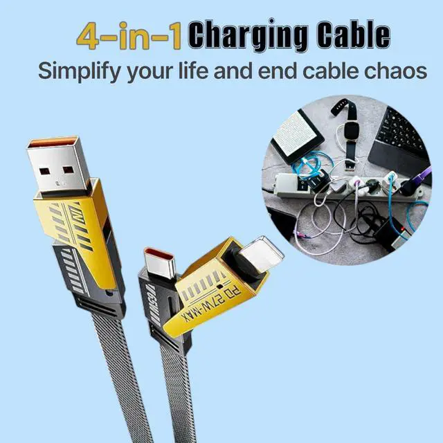 Alt view image 3 of 7 - 4-in-1 USB-C Cable, pd 65w Fast Charging Cable & Data Sync, Multi Charging Cable, Charging Cords USB A/Type C/Lightning Compatible with iPhone, Galaxy, Tablet, Samsung, 5ft