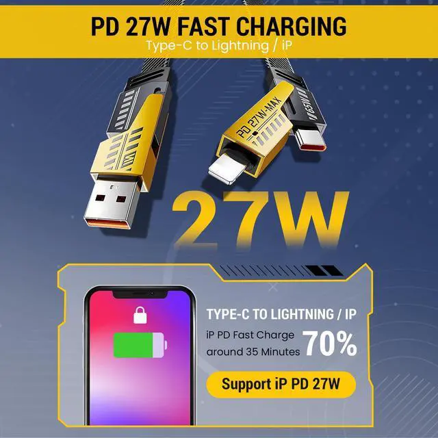 Alt view image 7 of 7 - 4-in-1 USB-C Cable, pd 65w Fast Charging Cable & Data Sync, Multi Charging Cable, Charging Cords USB A/Type C/Lightning Compatible with iPhone, Galaxy, Tablet, Samsung, 5ft