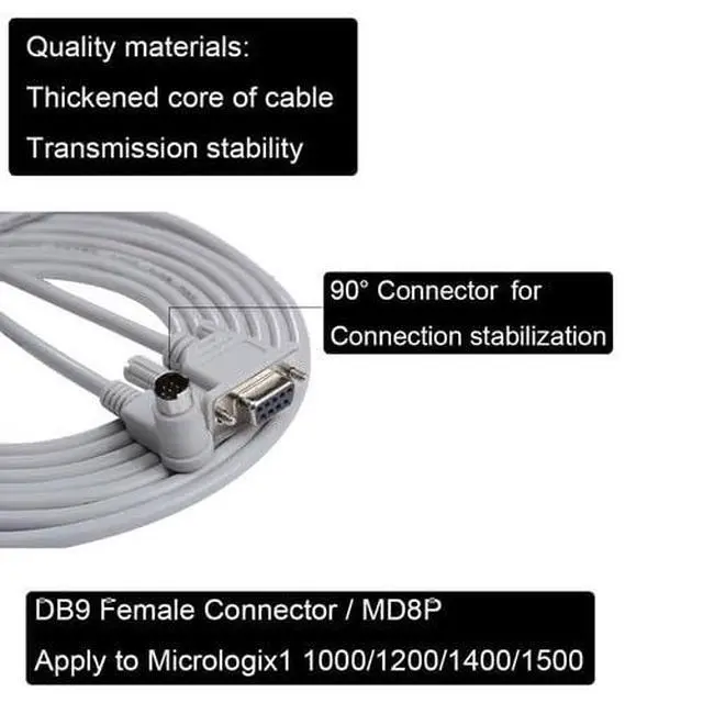 Alt view image 4 of 5 - 6pcs Universal PLC Programming Cable for Allen Bradley MicroLogix 1000/1100/1200/1400/1500, 9.8ft, 8-Pin Round + Right-Angle + DB9F