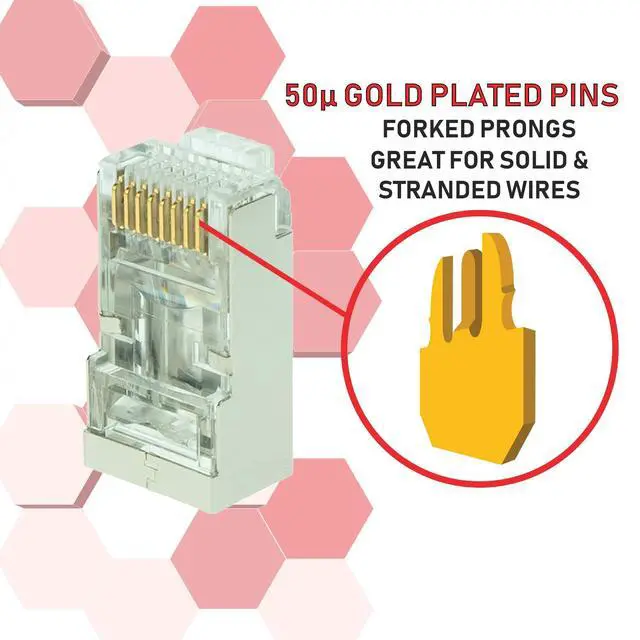Alt view image 4 of 7 - LINKUP Cat6 RJ45 Pass Through Connectors | Self-Protective Curved Unbendable Latch - No Boot Required | Durable, Space-Saving Ethernet Ends for Solid & Stranded Cable | Performance RJ45 Termination