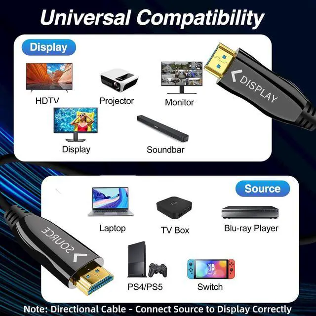 Alt view image 3 of 7 - Fiber Optic HDMI Cable 66ft, 4K Long HDMI 2.0 Cable, 18Gbps 4K@60Hz High Speed HDMI Cord with HDR ARC HDCP 2.2, Slim & Flexible, No Signal Loss, Electrical Cables for Projector TV PS5 Xbox Laptop