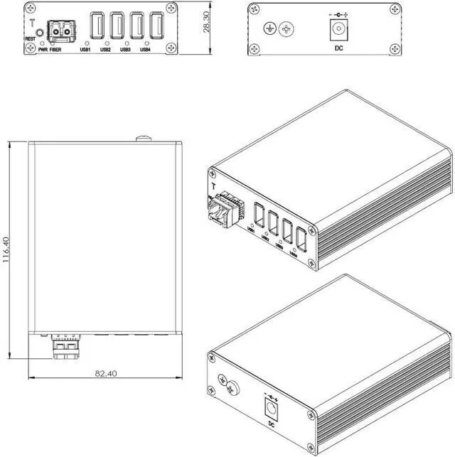Alt view image 4 of 5 - Pigtailed USB 3.0 Type C Extender Over Single-Mode Optic Fiber Cable to 250 Meters, USB 3.0 Hub to Optic Fiber, Supports 5 Gbps Super-Speed (BY-USB-412DF-C(Over 2 Fibers))