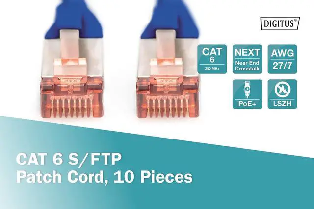 Alt view image 2 of 5 - DIGITUS LAN Cable Cat 6-3m - 10 Pieces - RJ45 Network Cable - S/FTP Shielded - Compatible with Cat6A & Cat7 - Blue