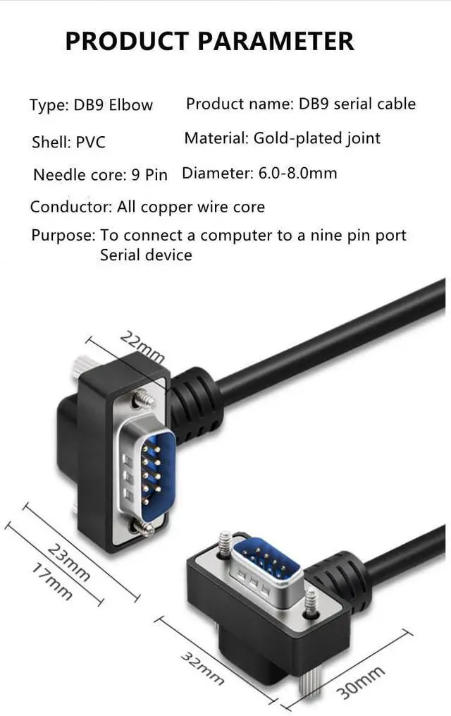 Alt view image 3 of 7 - DB9 RS232 Serial Port Cable Down Right Angle 9 Pin RS232 COM Port Connection Cable (270 Degree Nickel Plated - Male to Male, 15m)