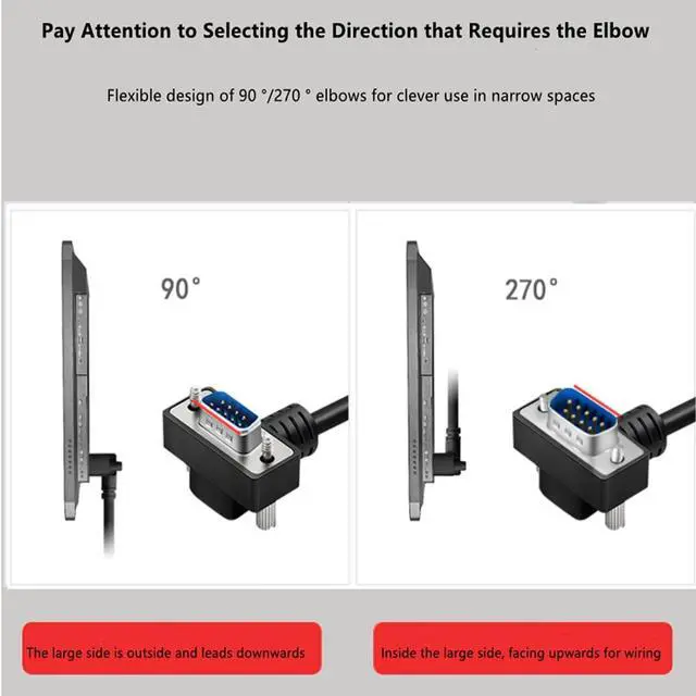 Alt view image 2 of 7 - DB9 RS232 Serial Port Cable Down Right Angle 9 Pin RS232 COM Port Connection Cable (270 Degree Nickel Plated - Male to Male, 15m)