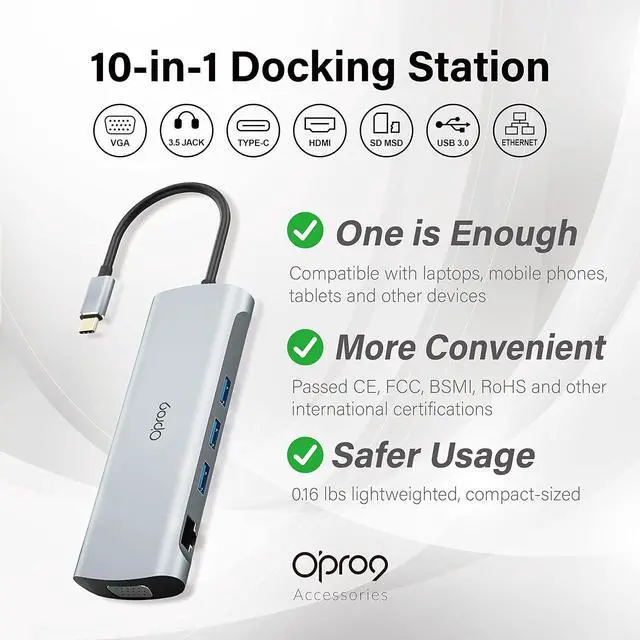 Alt view image 6 of 7 - O'PRO9 Opro9 USB-C to USB-A Fast Charging Cord (3.3ft) & 10-in-1 USB C Hub Adapter Bundle