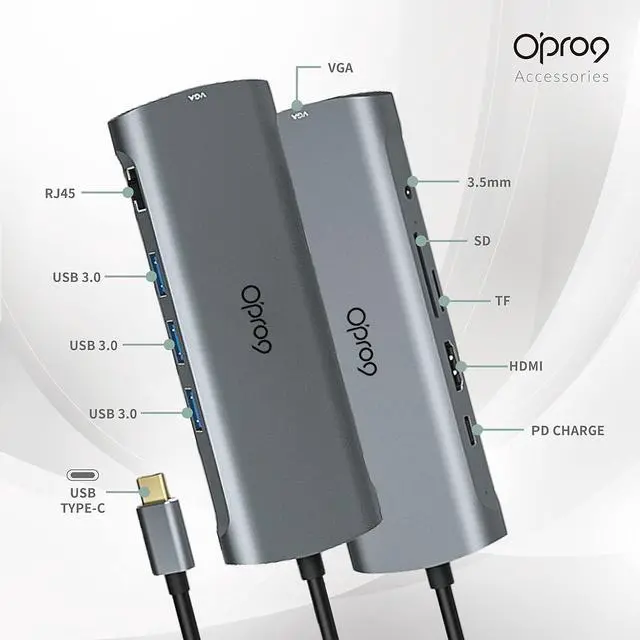 Alt view image 7 of 7 - O'PRO9 Opro9 USB-C to USB-A Fast Charging Cord (3.3ft) & 10-in-1 USB C Hub Adapter Bundle