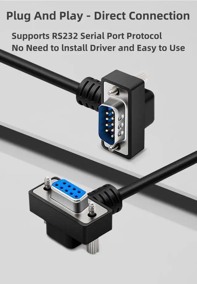 Alt view image 6 of 7 - DB9 RS232 Serial Port Cable Down Right Angle 9 Pin RS232 COM Port Connection Cable (270 Degree Nickel Plated - Male to Male, 15m)