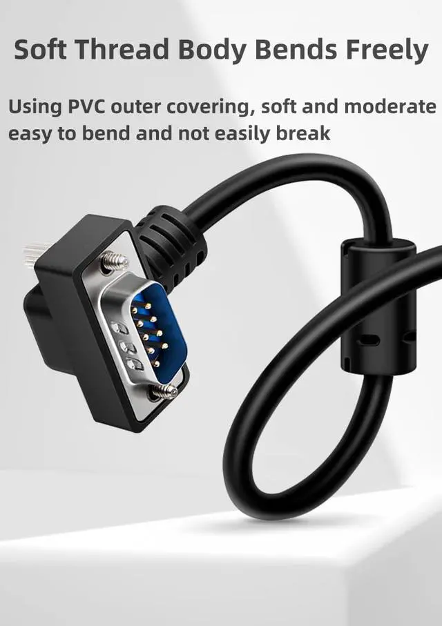 Alt view image 7 of 7 - DB9 RS232 Serial Port Cable Down Right Angle 9 Pin RS232 COM Port Connection Cable (270 Degree Nickel Plated - Male to Male, 15m)