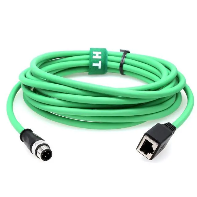 Alt view image 2 of 7 - M12 4 Pin D Coded to RJ45 Jack Ethernet Network Adapter Cable Cat5e for SICK Sensor Camera Barcode Reader Profinet High Flex 8m, Green