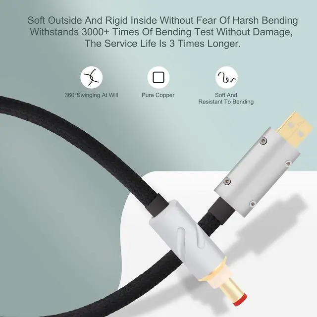 Alt view image 3 of 7 - Monosaudio 14AWG USB to DC Power Cable 24K Gold Plated USB to 2.5mm DC Plug Audio Cable OCC Copper Silver Plated Audiophile DC Cable Linear USB Charger Cord- Fast Charging2M/6.6Ft