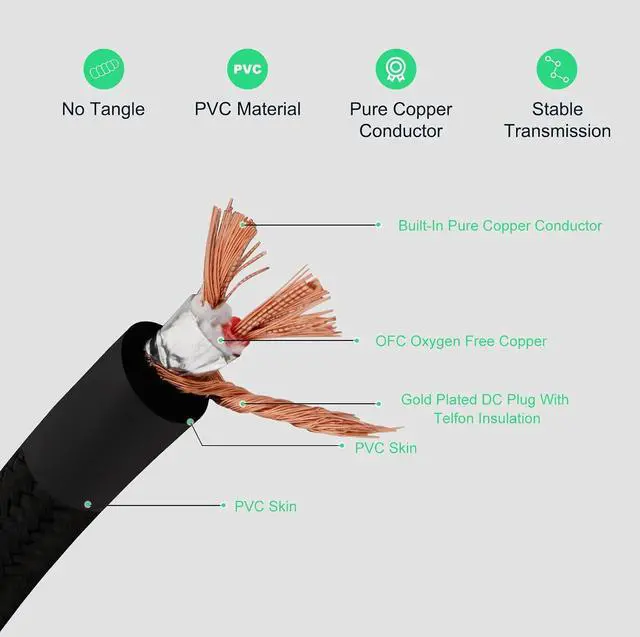 Alt view image 4 of 7 - Monosaudio 14AWG USB to DC Power Cable 24K Gold Plated USB to 2.5mm DC Plug Audio Cable OCC Copper Silver Plated Audiophile DC Cable Linear USB Charger Cord- Fast Charging2M/6.6Ft