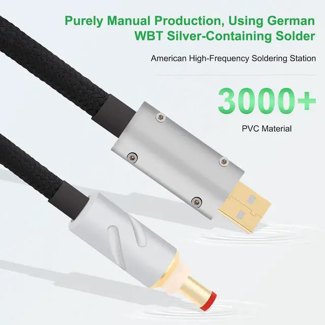 Alt view image 7 of 7 - Monosaudio 14AWG USB to DC Power Cable 24K Gold Plated USB to 2.5mm DC Plug Audio Cable OCC Copper Silver Plated Audiophile DC Cable Linear USB Charger Cord- Fast Charging2M/6.6Ft
