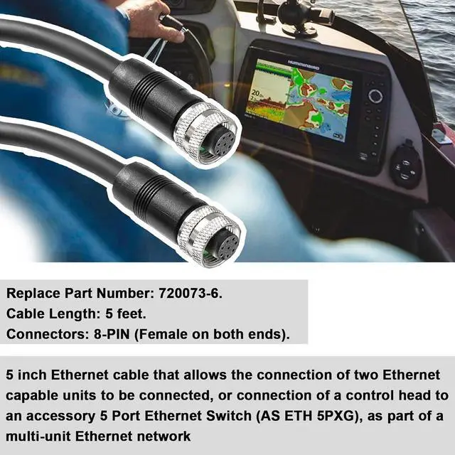 Alt view image 2 of 7 - 720073-6 5 Feet Boat Ethernet Cable Replace for Humminbird,AS EC 5E Ethernet Cord Fit for Helix G2N Helix G1 and All APEX SOLIX Onix Models