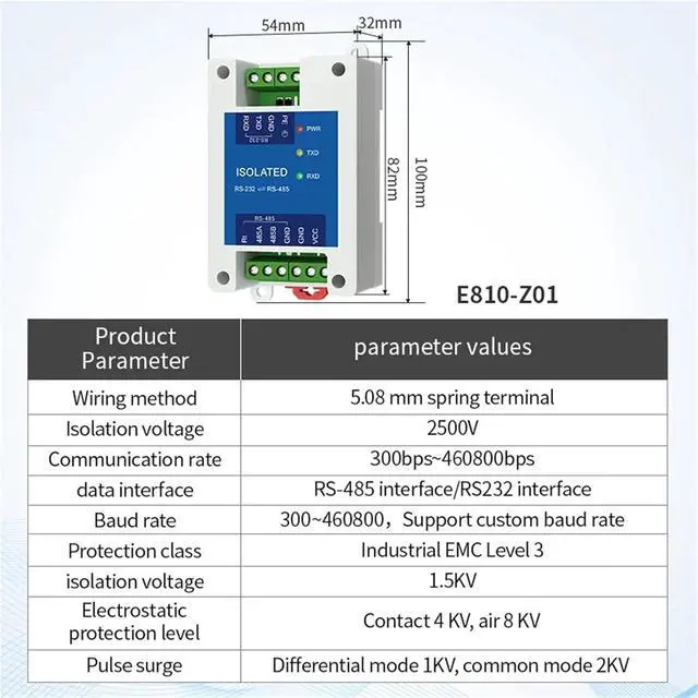 Alt view image 2 of 6 - RS232 to RS485 Industrial Grade Converter High Speed Bi-Directional Transmission DC8-28V(E810-Z01)