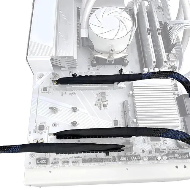 Alt view image 6 of 7 - Low Loss PCIe5.0 X16 Left Entry GPU Extension Cord 180 Degree Turn Design with Abrasion Resistant MeshesHarness Risers