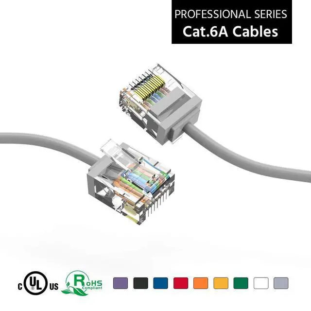 Alt view image 3 of 6 - Ultra Slim Cat6A Cable 10 FT (100 Pack) Networking, Super Slim CAT 6 Ethernet Patch Cord, 10Gigabit Super Thin RJ45 Connector Internet Cable for PC, Mac, Laptop, PS5, PS4, Xbox - Gray