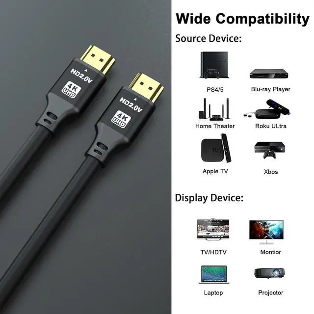 Alt view image 6 of 7 - 120FT Long Hdmi Cable, 4K@60Hz, 18Gbps High Speed HDMI 2.0 Cord, Ultra HD,Ethernet Audio Return,Video 4K,Arc,1080p,3D, HDR Compatible with Xbox,PS5/PS4,HDTV,Laptop(Black)