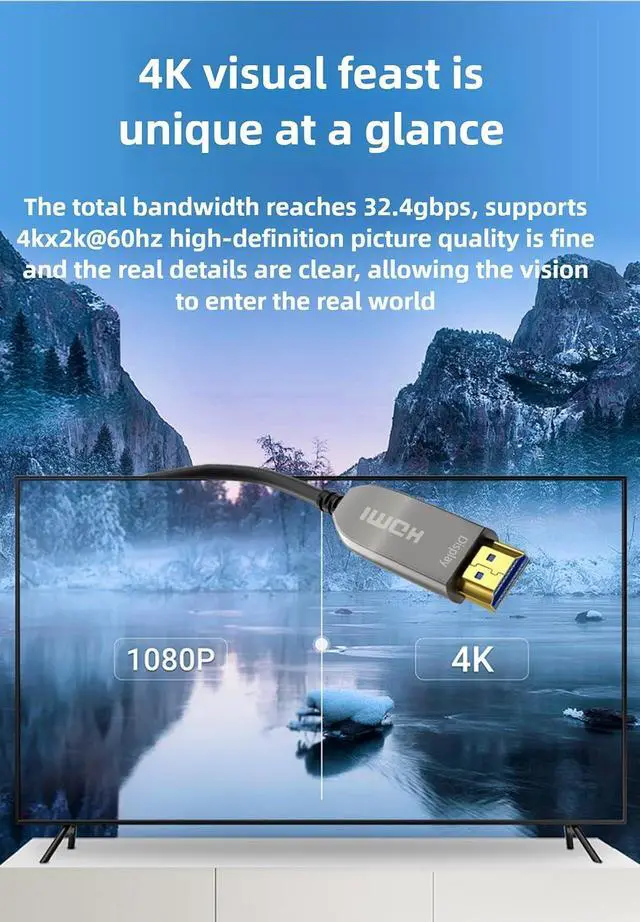 Alt view image 7 of 7 - DisplayPort to HDMI Fiber Cable 10ft, Long Extend Uni-Directional DP to HDMI 4K60Hz 18Gbps, HDR10, HDCP2.2 for Blue-ray, Projector, Computer, Laptop, 3D Video, Set Box, DVR, Game Consoles etc