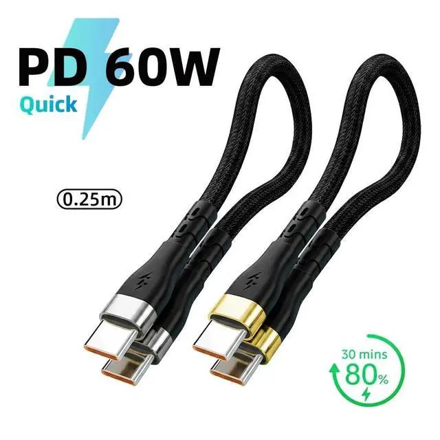 Alt view image 2 of 5 - PD 60W USB Type C to C Cable 6A Fast Data Cord 0.25M Short Power Bank Cable(Silvery)