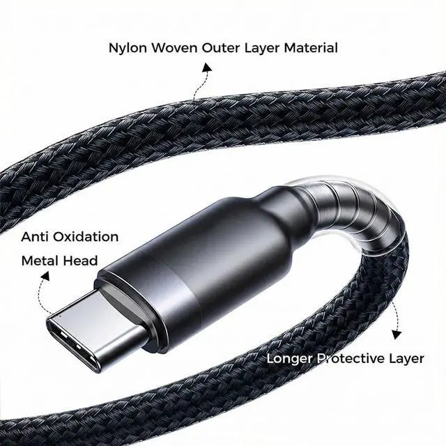 Alt view image 3 of 5 - PD 60W USB Type C to C Cable 6A Fast Data Cord 0.25M Short Power Bank Cable(Silvery)