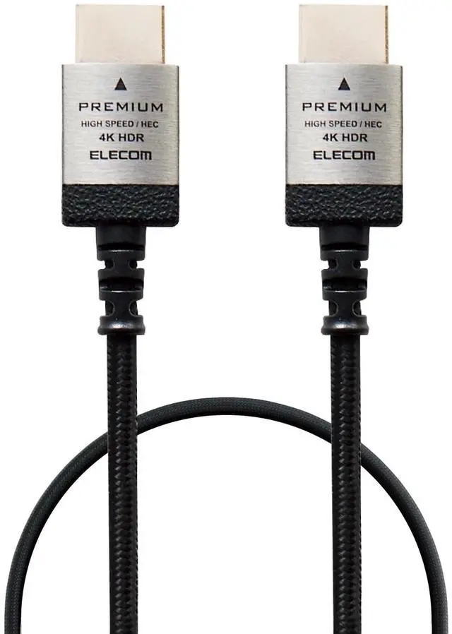 Main image of Elecom DH-HDP14ES05SBK HDMI Cable, 1.6 ft (0.5 m), Slim, Premium High Speed, 4K, 2K (60P) Compatible, Nylon Mesh Cable, Aluminum Connector, Black