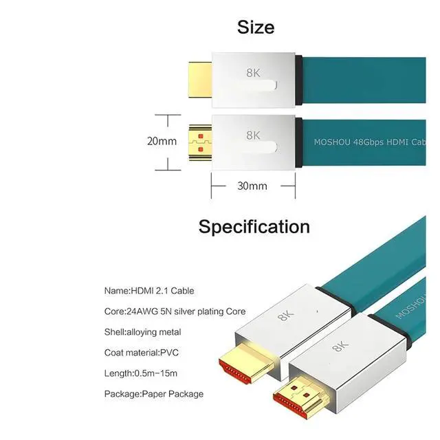 Alt view image 6 of 7 - HDMI 2.1 Cable 48Gbps 8K@60Hz 4K@120Hz Ultra High Speed HDMI Cord, HDCP 2.2 & 2.3, HDR10, EARC Support for Dolby Vision & Atmos(5m)