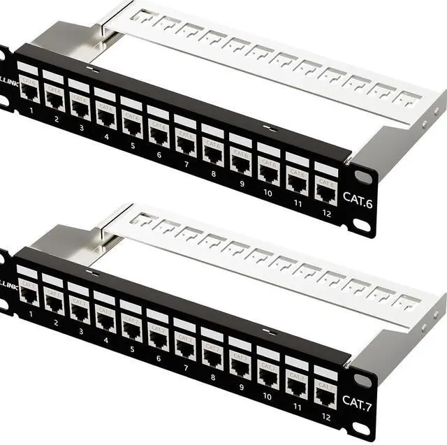 Main image of iwillink 12 Port RJ45 Through Coupler Cat6 Patch Panel STP Shielded and Cat7 Shielded Patch Panel