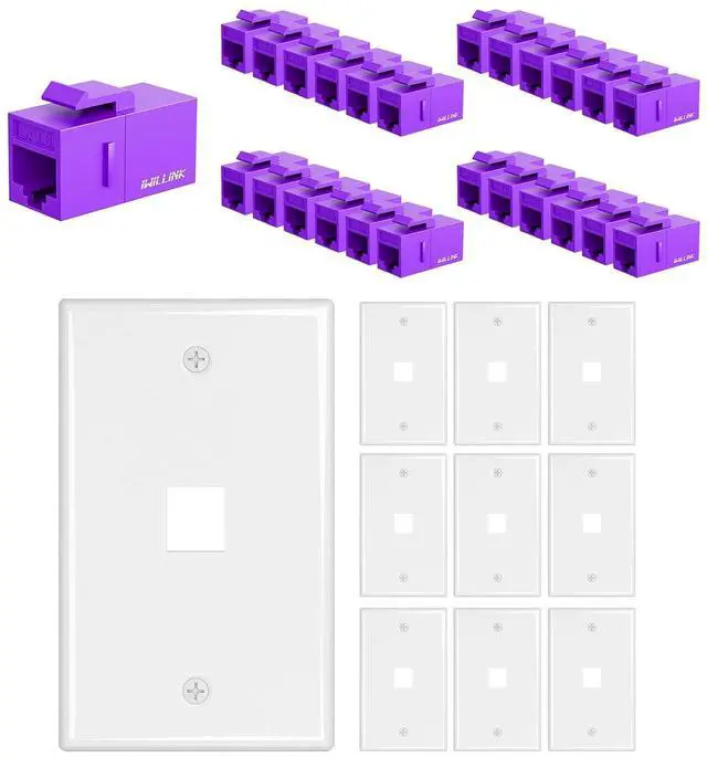 Main image of iwillink RJ45 Cat6 Keystone Coupler 25-Pack and 1 Port Keystone Jack Wall Plate 10-Pack