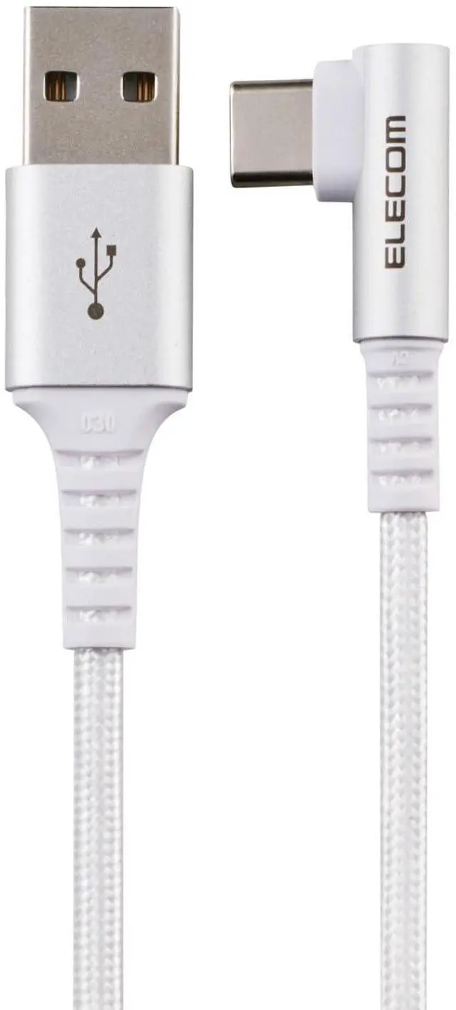 Main image of Elecom MPA-ACECL10WH USB Type-C Cable, 3.3 ft (1 m) (USB-A to USB-C), L Shape, 15W, Nylon Mesh, USB-IF Certified, White
