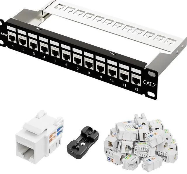 Main image of iwillink 12 Port RJ45 Through Coupler Cat7 Patch Panel STP Shielded and Cat6 Keystone Jack RJ45 Keystone Jack 25-Pack