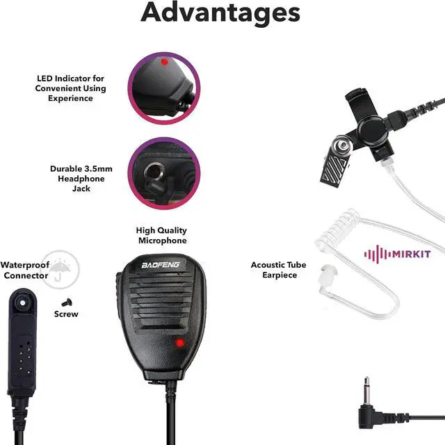 Alt view image 6 of 7 - MIRKIT 7 in 1 FTDI USB Programming Cable & Baofeng Accessories Set with Mic & Acoustic Tube Earpiece