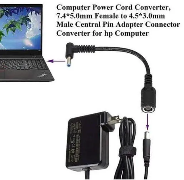 Alt view image 4 of 7 - 40pcs 7.4mm Round Jack to 4.5mm Plug End Power Converter Adapter Cable 17cm Black Color for HP Blue Tips Brand New