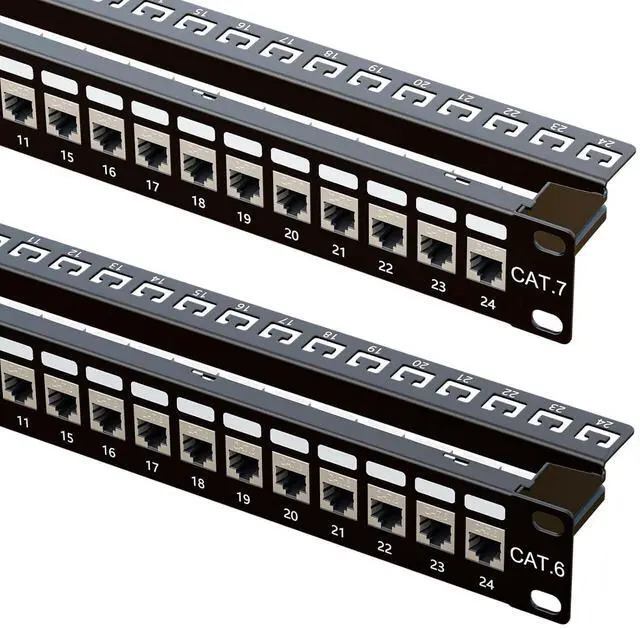 Main image of iwillink 24 Port RJ45 Through Coupler 1U Cat6 Patch Panel STP Shielded and 24 Port Cat7 RJ45 Through Coupler 1U Shielded Patch Panel