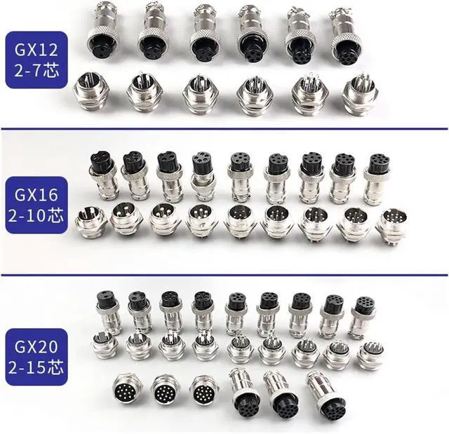 Alt view image 4 of 7 - 5pcs GX12 GX16 GX20 2 3 4 5 6 7 8 9 10Pin Male Female Butting Wire Cable Circular Aviation Socket Plug Panel Connector(GX20 Docking Male,3P)